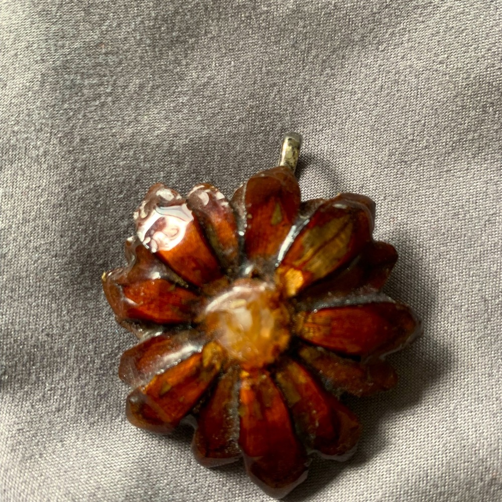 Handmade Pinecone Flower pendant with resin & gemstone